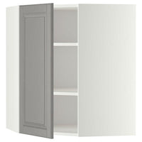 METOD - Corner wall cabinet with shelves, white/Bodbyn grey, 68x80 cm - best price from Maltashopper.com 99918695