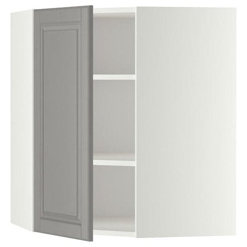 METOD - Corner wall cabinet with shelves, white/Bodbyn grey, 68x80 cm