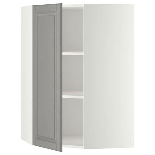 METOD - Corner wall cabinet with shelves, white/Bodbyn grey, 68x100 cm