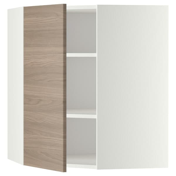 METOD Corner wall cabinet with shelves - white/Brokhult light grey 68x80 cm , 68x80 cm - best price from Maltashopper.com 69918593