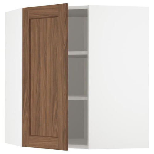 METOD Corner wall unit with shelves, white Enköping/brown walnut effect, 68x80 cm , 68x80 cm