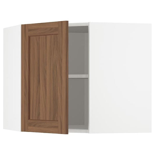 METOD - Corner wall cabinet with shelves, white Enköping/brown walnut effect, 68x60 cm - best price from Maltashopper.com 39475243