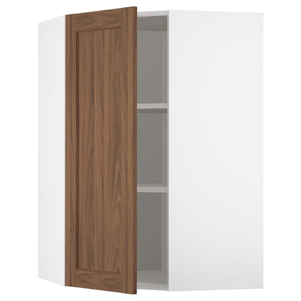 Ikea METOD - Corner wall cabinet with shelves, white Enköping/brown walnut effect, 68x100 cm