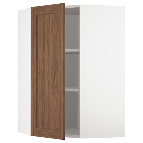 METOD - Corner wall cabinet with shelves, white Enköping/brown walnut effect, 68x100 cm - best price from Maltashopper.com 89475245