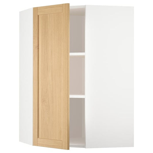 Ikea METOD - Corner wall cabinet with shelves, white/Forsbacka oak, 68x100 cm