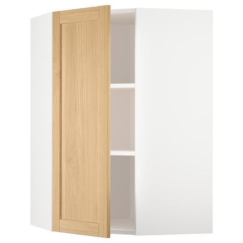 METOD - Corner wall cabinet with shelves, white/Forsbacka oak, 68x100 cm