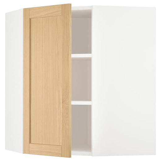 METOD corner wall cabinet with shelves, white/Forsbacka oak, 68x80 cm