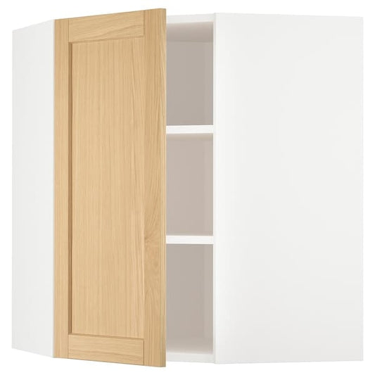 Ikea METOD - Corner wall cabinet with shelves, white/Forsbacka oak, 68x80 cm