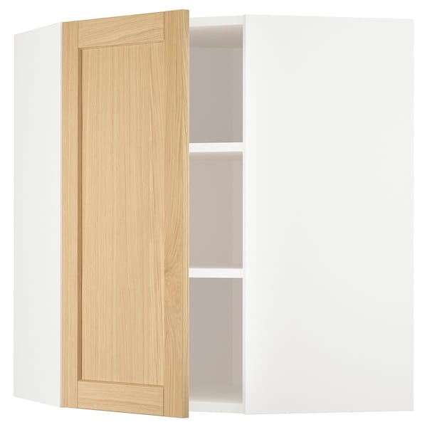METOD - Corner wall cabinet with shelves, white/Forsbacka oak, 68x80 cm