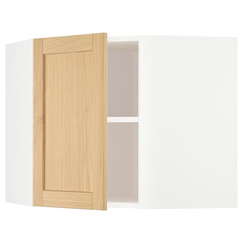 METOD corner wall cabinet with shelves, white/Forsbacka oak, 68x60 cm