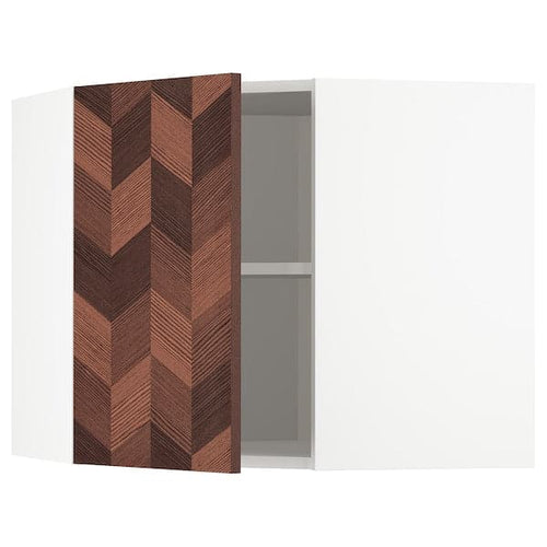 METOD - Corner wall cabinet with shelves, white Hasslarp/brown patterned , 68x60 cm