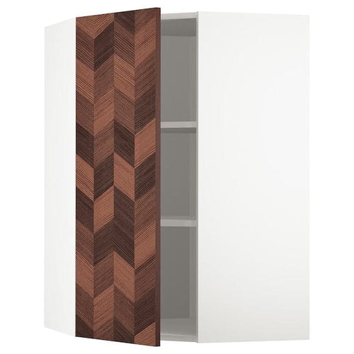 METOD - Corner wall cabinet with shelves, white Hasslarp/brown patterned , 68x100 cm