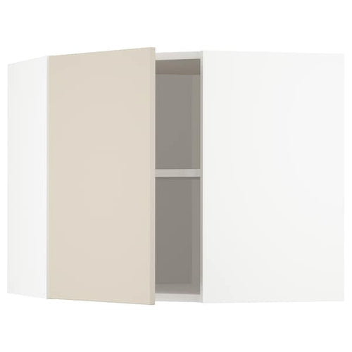 METOD - Corner wall cabinet with shelves, white/Havstorp beige, 68x60 cm
