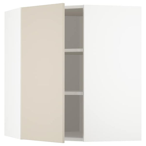 METOD - Corner wall cabinet with shelves, white/Havstorp beige, 68x80 cm