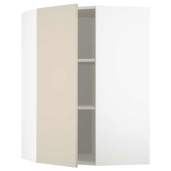 METOD - Corner wall cabinet with shelves, white/Havstorp beige, 68x100 cm - best price from Maltashopper.com 79426496