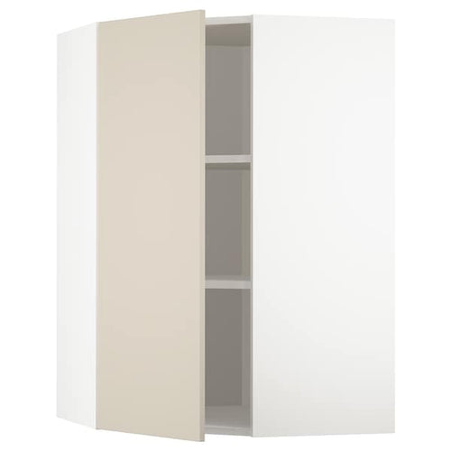METOD - Corner wall cabinet with shelves, white/Havstorp beige, 68x100 cm