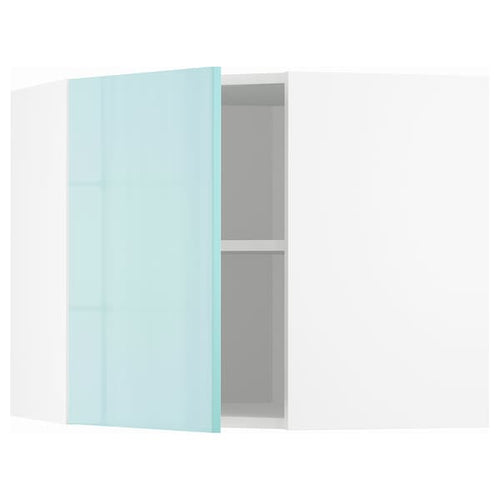 METOD - Corner wall cabinet with shelves, white Järsta/high-gloss light turquoise, 68x60 cm
