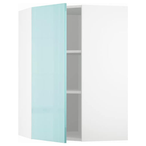 METOD - Corner wall cabinet with shelves, white Järsta/high-gloss light turquoise , 68x100 cm