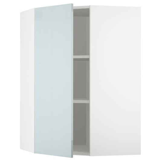 Ikea METOD - Corner wall cabinet with shelves, white/Kallarp light grey-blue, 68x100 cm