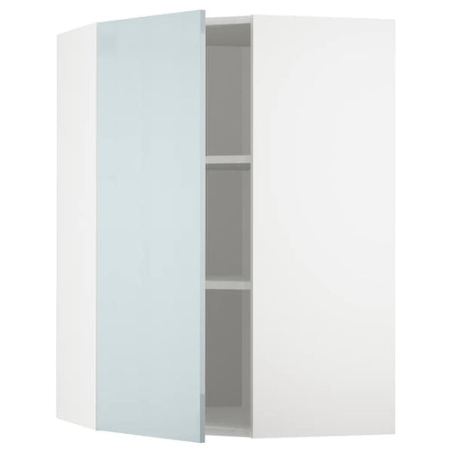 METOD - Corner wall cabinet with shelves, white/Kallarp light grey-blue, 68x100 cm