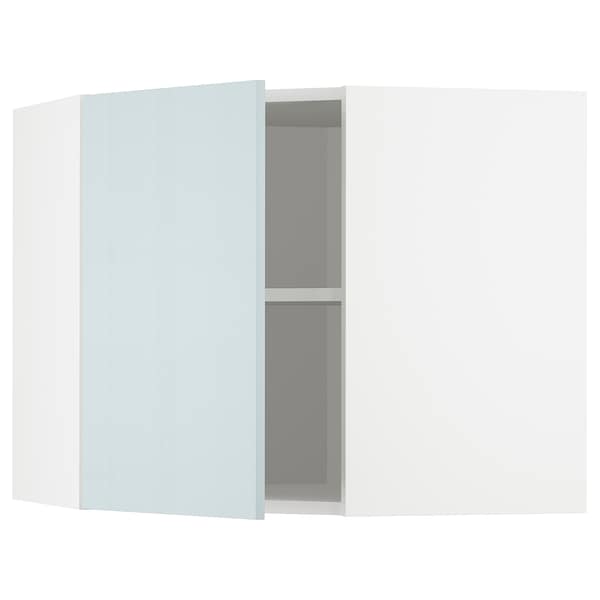 METOD - Corner wall cabinet with shelves, white/Kallarp light grey-blue, 68x60 cm