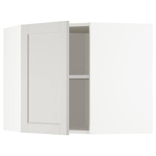 METOD corner wall cabinet with shelves, white/Lerhyttan light grey, 68x60 cm