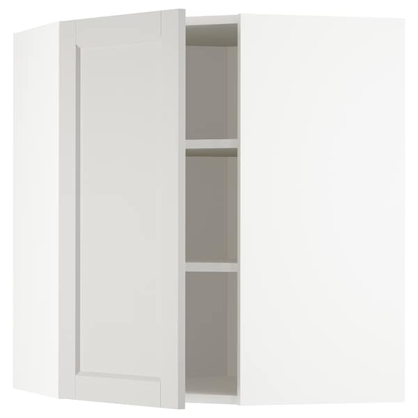 METOD - Corner wall cabinet with shelves, white/Lerhyttan light grey, 68x80 cm - best price from Maltashopper.com 69274177