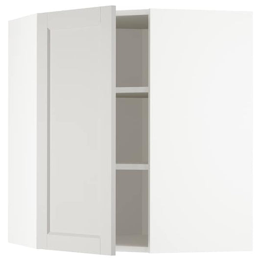 Ikea METOD - Corner wall cabinet with shelves, white/Lerhyttan light grey, 68x80 cm