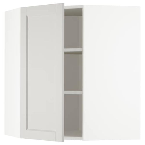 METOD - Corner wall cabinet with shelves, white/Lerhyttan light grey, 68x80 cm