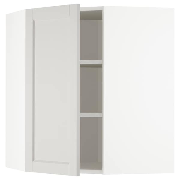 METOD - Corner wall cabinet with shelves, white/Lerhyttan light grey, 68x80 cm