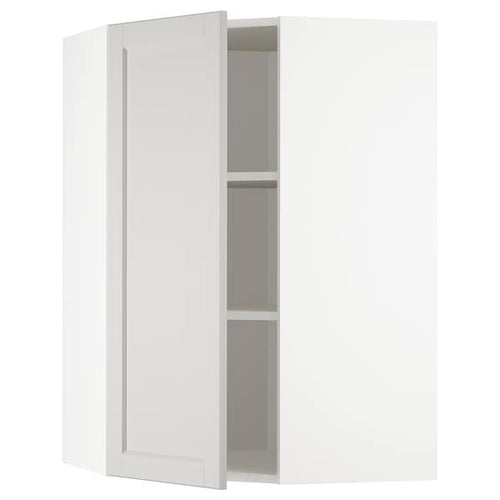 METOD - Corner wall cabinet with shelves, white/Lerhyttan light grey, 68x100 cm