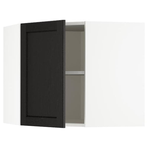 METOD - Corner wall cabinet with shelves, white/Lerhyttan black stained, 68x60 cm