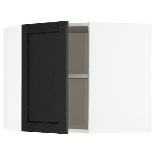 METOD corner wall cabinet with shelves, white/Lerhyttan black stained, 68x60 cm
