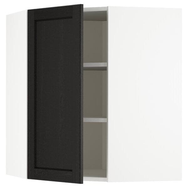 METOD - Corner wall cabinet with shelves, white/Lerhyttan black stained , 68x80 cm - best price from Maltashopper.com 59257574