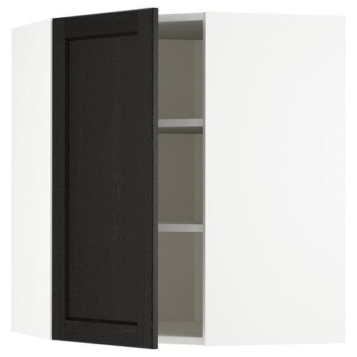 METOD - Corner wall cabinet with shelves, white/Lerhyttan black stained , 68x80 cm
