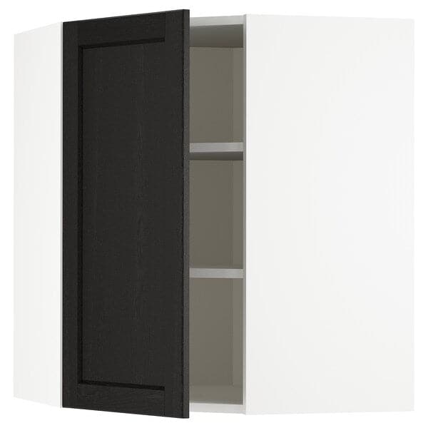 METOD - Corner wall cabinet with shelves, white/Lerhyttan black stained , 68x80 cm