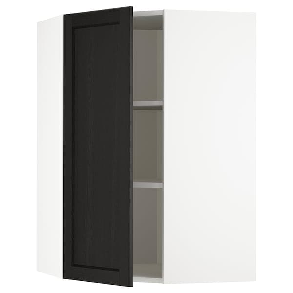 METOD - Corner wall cabinet with shelves, white/Lerhyttan black stained, 68x100 cm - best price from Maltashopper.com 29257575