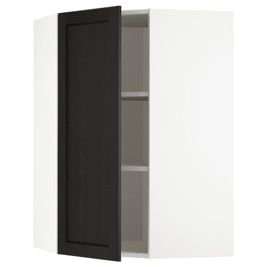 Ikea METOD - Corner wall cabinet with shelves, white/Lerhyttan black stained, 68x100 cm
