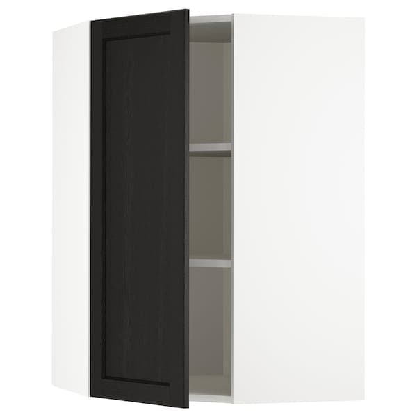 METOD - Corner wall cabinet with shelves, white/Lerhyttan black stained, 68x100 cm