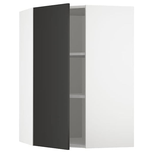 Ikea METOD - Corner wall cabinet with shelves, white/Nickebo matt anthracite, 68x100 cm