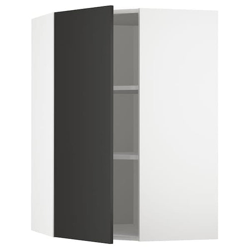METOD - Corner wall cabinet with shelves, white/Nickebo matt anthracite, 68x100 cm