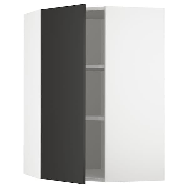 METOD - Corner wall cabinet with shelves, white/Nickebo matt anthracite, 68x100 cm