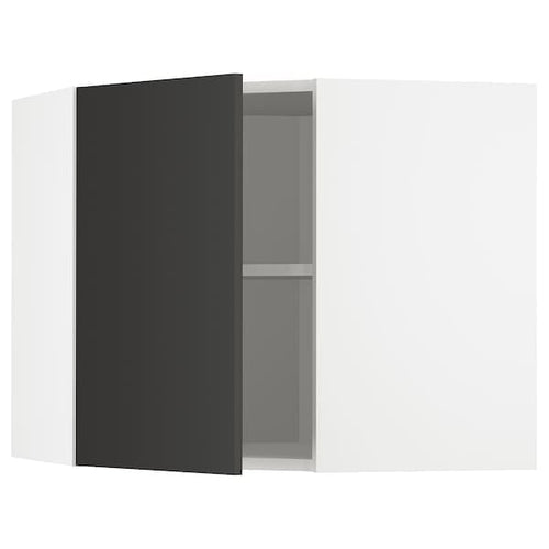 METOD - Corner wall cabinet with shelves, white/Nickebo matt anthracite, 68x60 cm