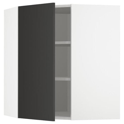 METOD - Corner wall cabinet with shelves, white/Nickebo matt anthracite , 68x80 cm