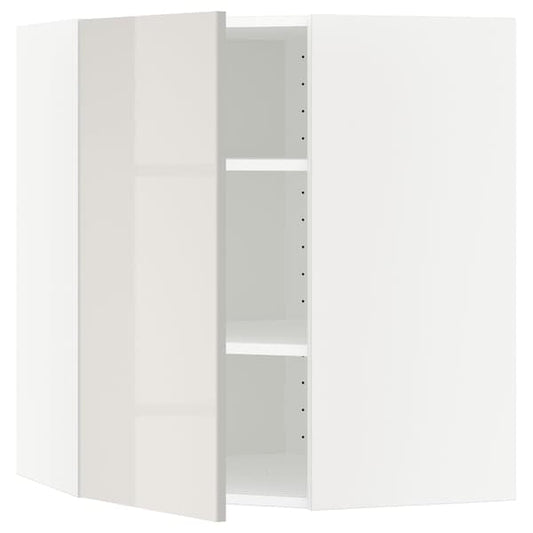 Ikea METOD - Corner wall cabinet with shelves, white/Ringhult light grey, 68x80 cm
