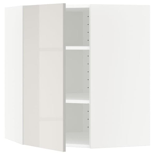 METOD - Corner wall cabinet with shelves, white/Ringhult light grey, 68x80 cm
