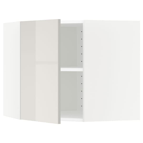 METOD - Corner wall cabinet with shelves, white/Ringhult light grey, 68x60 cm