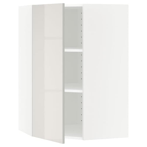 METOD - Corner wall cabinet with shelves, white/Ringhult light grey, 68x100 cm