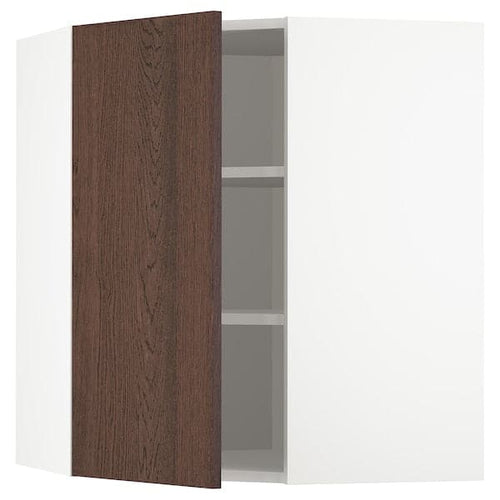 METOD - Corner wall cabinet with shelves, white/Sinarp brown , 68x80 cm