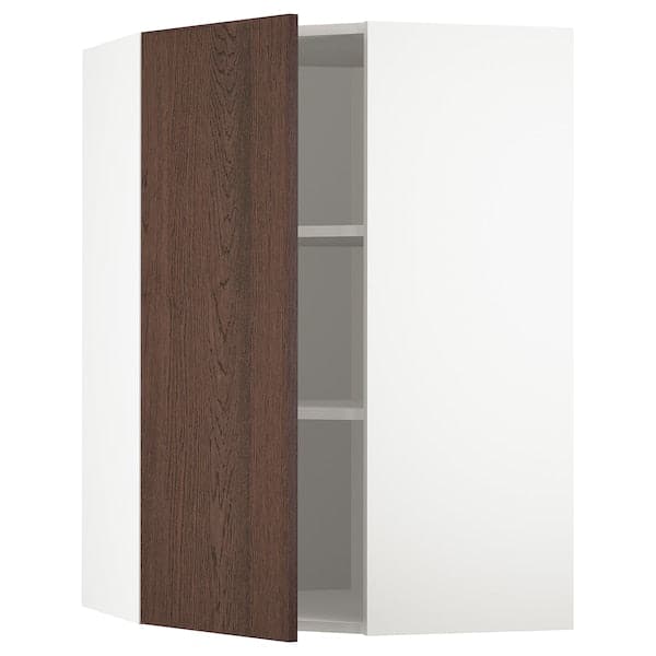 METOD - Corner wall cabinet with shelves, white/Sinarp brown, 68x100 cm - best price from Maltashopper.com 89404521